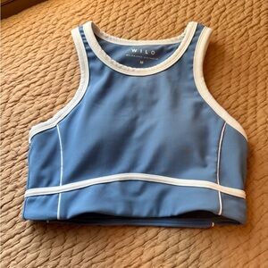 Wilo the Label Women's Ribbed Piper Sports Bra, light blue and white, Size M